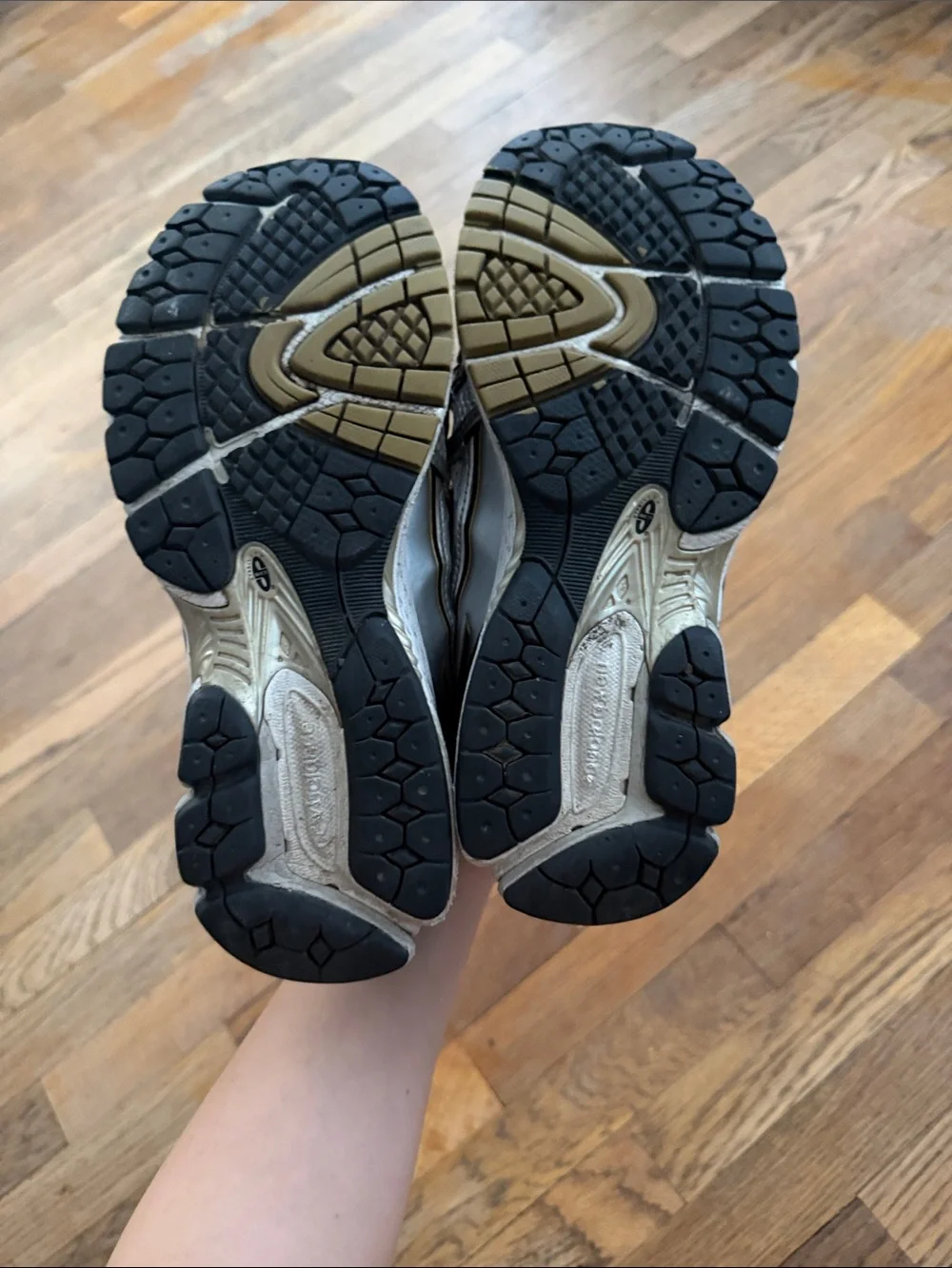 New Balance White Sneakers with Black and Gold Accents